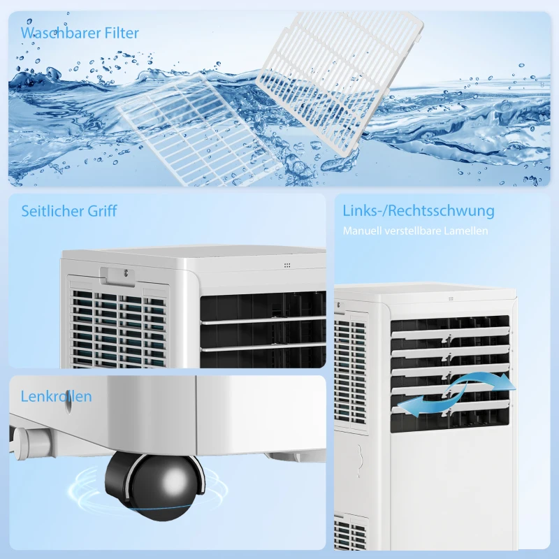HOMCOM Tragbares Klimagerät 9000 BTU, 4-in-1 mit Kühlung, Entfeuchter, Ventilator, Schlafmodus