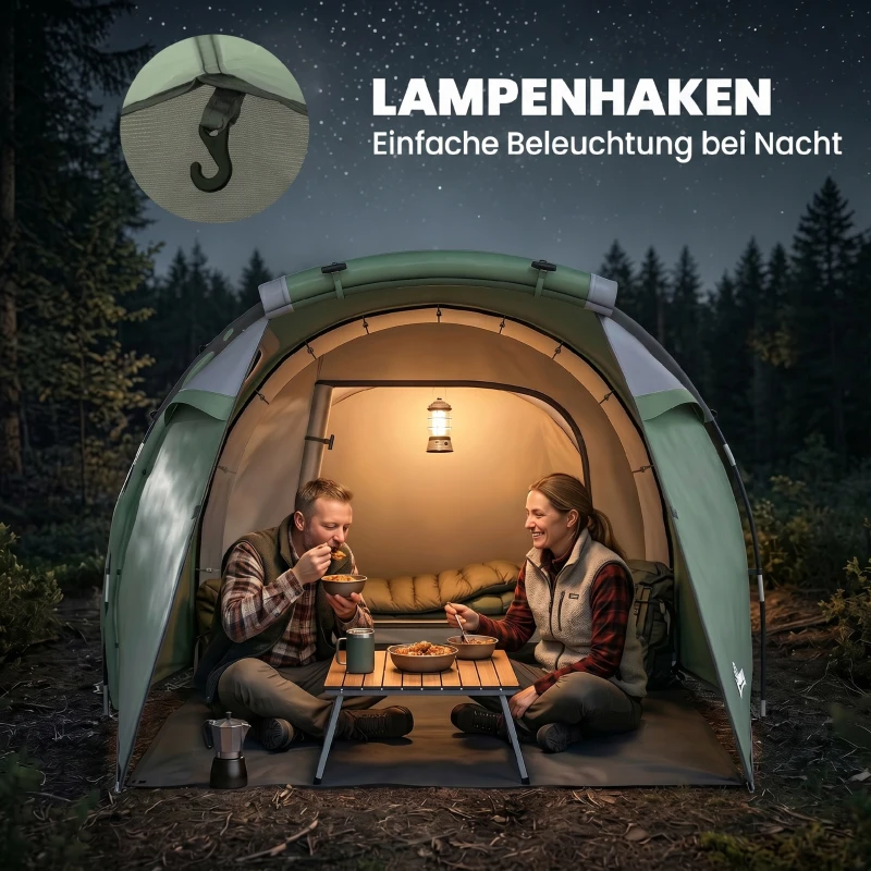 Outsunny Tent voor 3-4 personen 190T tunneltent kampeertent glasvezel donkergroen(m-6)