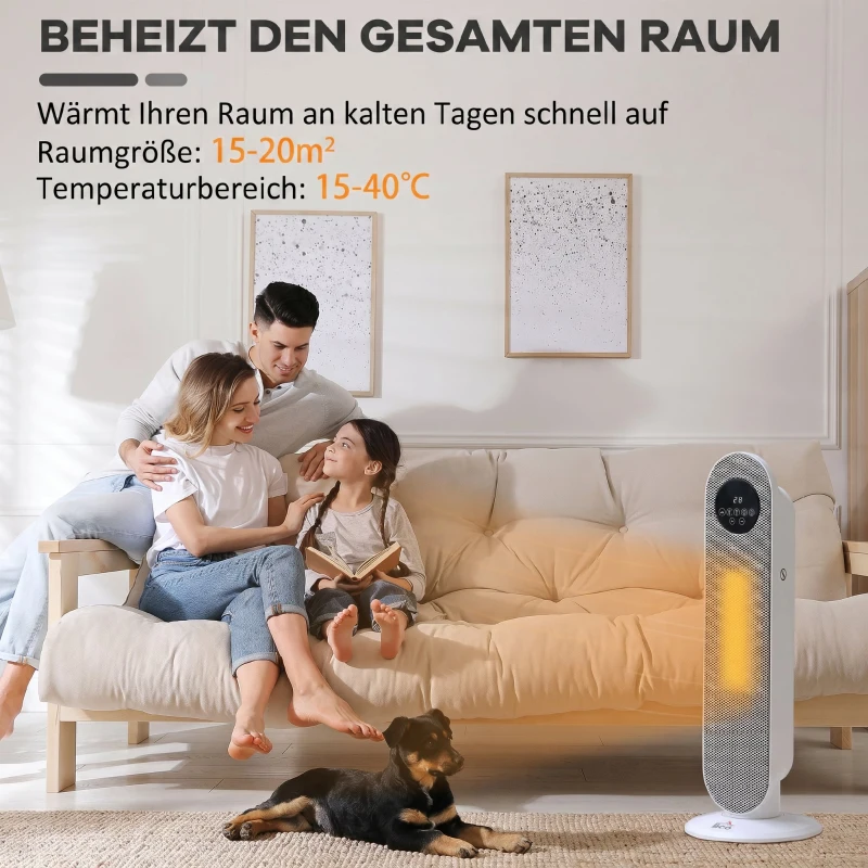 HOMCOM Verwarmingsventilator 2000W, PTC keramische elektrische verwarming met afstandsbediening, oscillatie, 12-uurs timer
