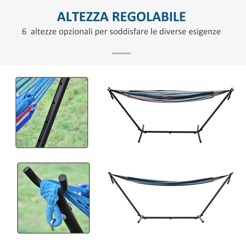 Outsunny Amaca Autoportante con Supporto, Altezza Regolabile e Borsa di Trasporto, 310x117x105 cm, Bianco