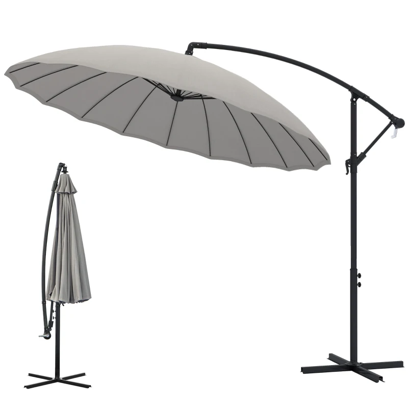 Outsunny Ombrellone Decentrato da Giardino 3x2.6 m a 18 Stecche con Base a Croce, Grigio