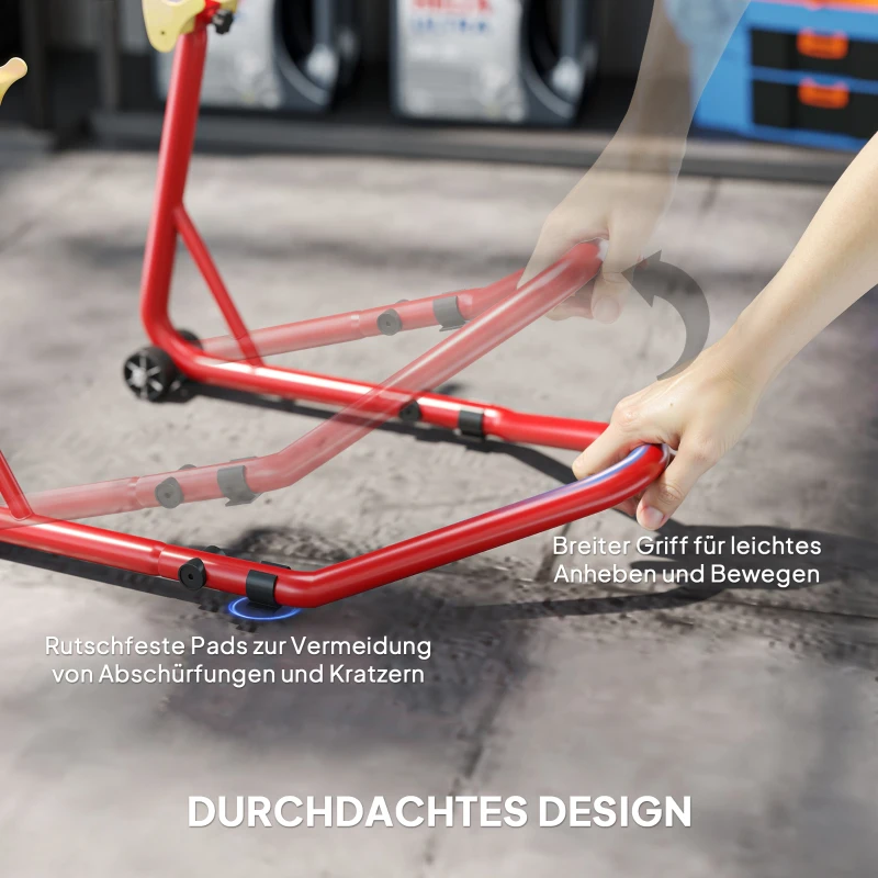 HOMCOM Set Motorfietsstandaards Voor/Achter Montagestandaard Motorheffer tot 544 kg Staal Rood
