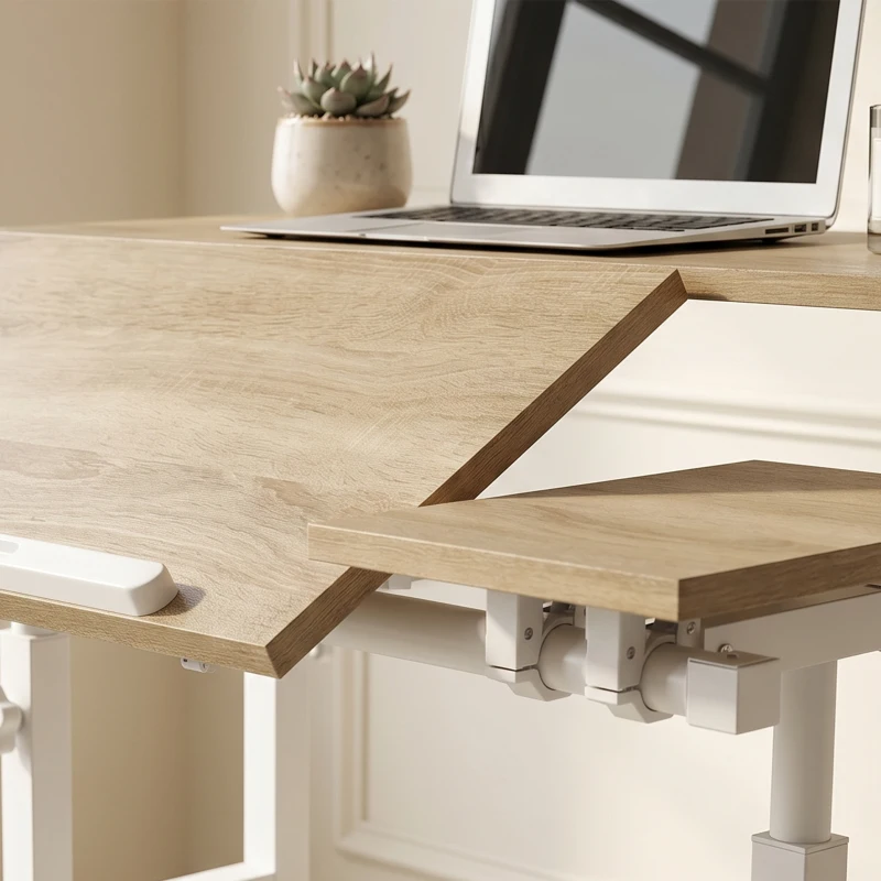 HOMCOM Escritorio Elevable Regulable en Altura 70x60 cm con Ruedas Tablero Inclinable Estructura de Metal Marrón