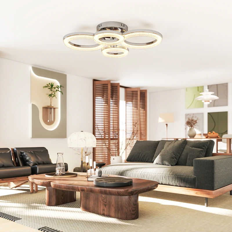 HOMCOM 4-Ring LED Ceiling Light, Flush Mount Ceiling Light with 3 Colour Temperatures, Silver Tone