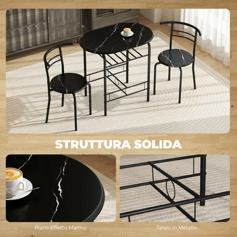 HOMCOM Set Tavolo Moderno con 2 Sedie per Sala da Pranzo, Set 3 Pezzi Mobili Salvaspazio da Cucina, Balcone, Ristorante o Bar, Marrone e Nero
