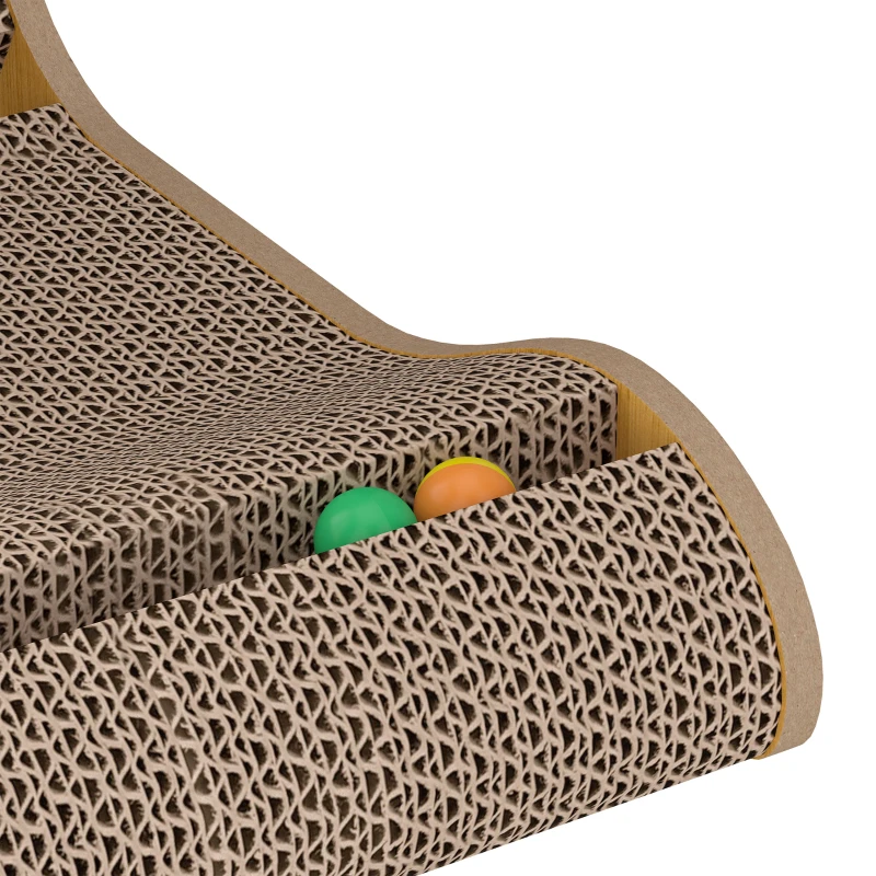 PawHut Cat Scratching Board Wall Mounted Cat Scratcher Corrugated 3 Toy Balls 39 x 23.5 x 57.5 cm Brown