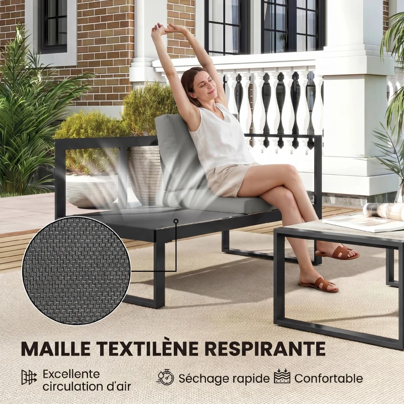 Outsunny Salon de Jardin Extérieur d'Angle 5 Personnes avec 2 Canapés, Chaise Sans Accoudoirs, Table Basse, Gris Foncé