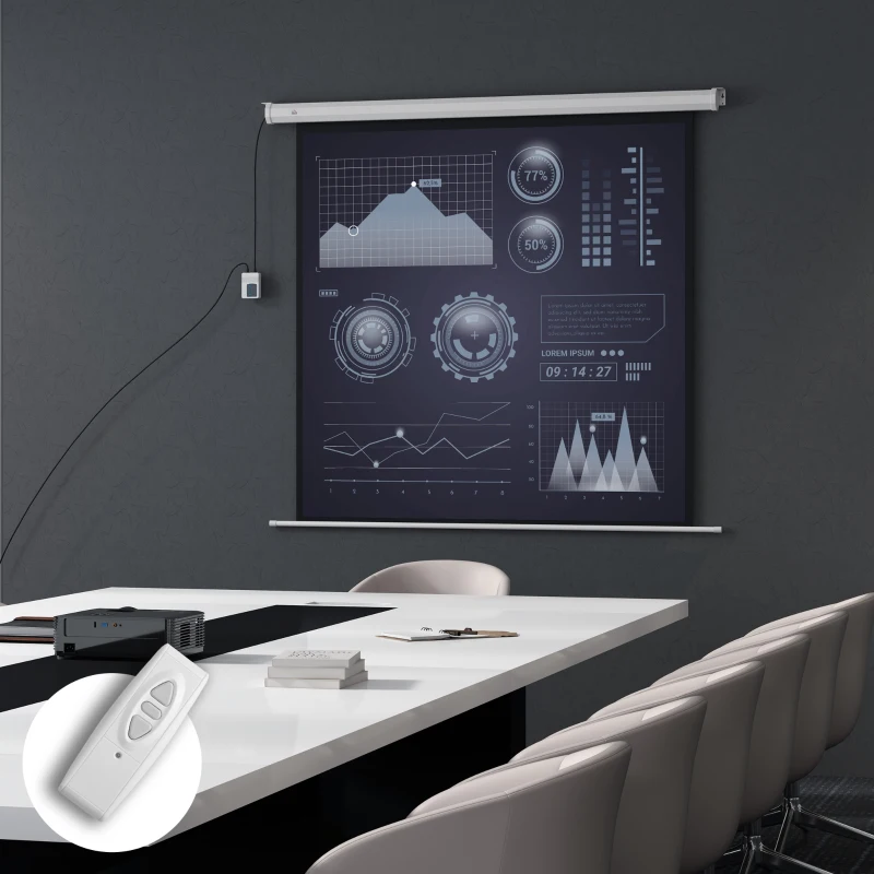HOMCOM Ecrã de Projeção Elétrico 85'' com Comando Remoto, Formato 1:1, 152x152 cm, Branco