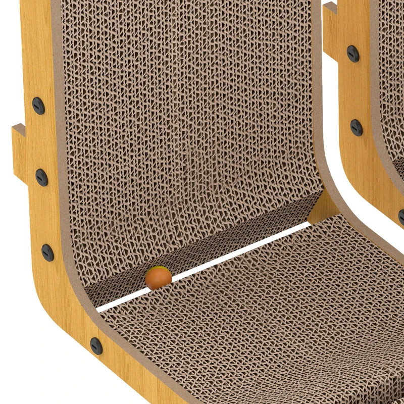 PawHut Cat Scratching Board Wall Mounted Cat Scratcher Corrugated 3 Toy Balls 39 x 23.5 x 57.5 cm Brown