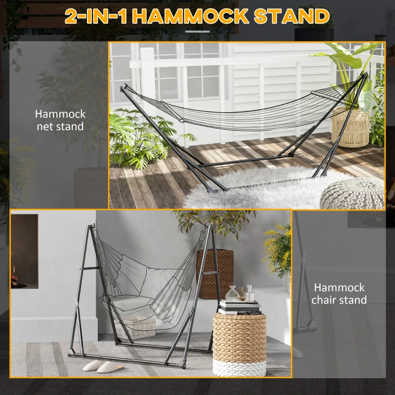 Outsunny Foldable Hammock Stand, Portable Hammock with Metal Frame, 2 in 1 Hammock Net Stand, Hammock Chair Stand with Carry Bag, Load Capacity 120kg, for Patio, Garden, Yard, Black