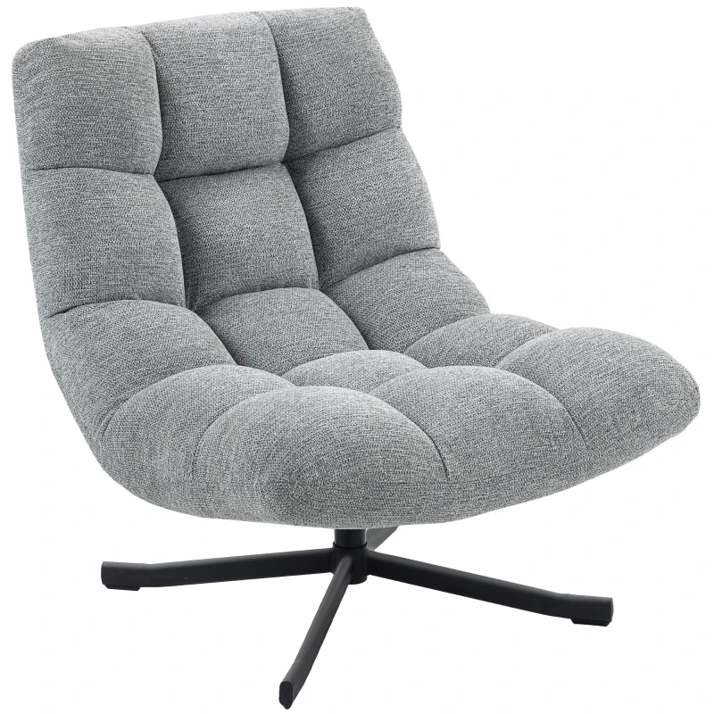 HOMCOM Draaistoel Lounge met Brede Zitting, Waterafstotende Chenille, Kruisvormige Stalen Poten, Grijs