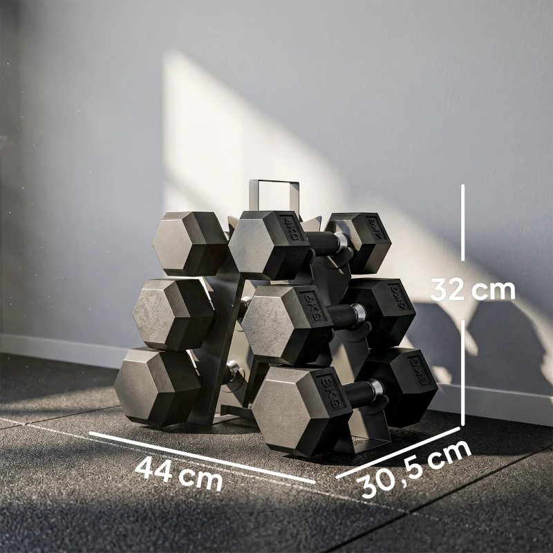 SPORTNOW Set Manubri 2x4kg 2x6kg 2x8kg con Supporto, Rivestimento in Gomma e Impugnatura Antiscivolo