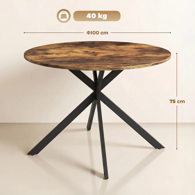 HOMCOM Ronde eettafel voor 4 personen, keukentafel in industrieel design met stalen poten, voor eetkamer, keuken, Rustiek-Bruin