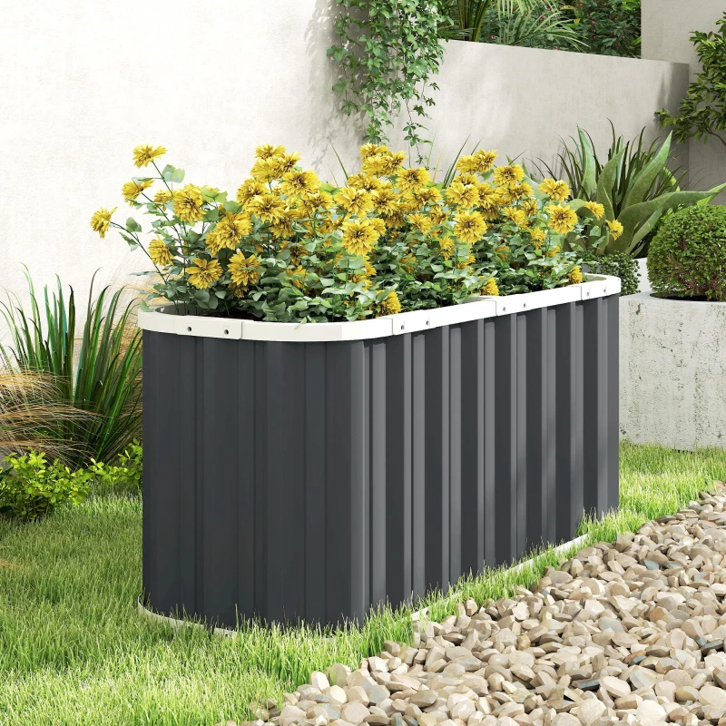 Outsunny Hochbeet Metall 136 x 53 x 61 cm Tief Gartenbeet mit Schutzkanten Pflanzenetiketten Handschuhe Offenem Boden