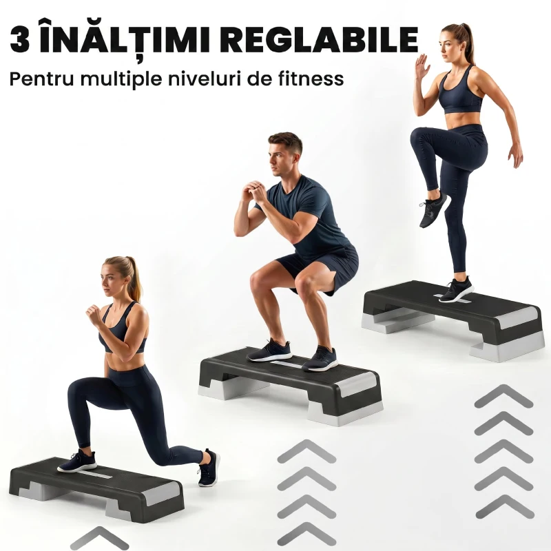 SPORTNOW Stepper Aerobic Reglabil, Înălțime 15/20/25 cm cu Suporturi