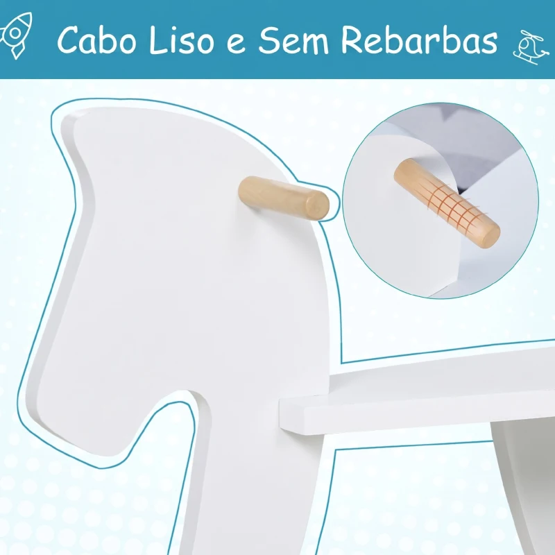 HOMCOM Cavalinho de Baloiço para Crianças 1-3 Anos com Base em Madeira e Encosto de Segurança Branco