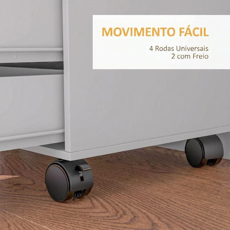 HOMCOM Gaveteiro de Escritório com Rodas, 5 Gavetas, Prateleira Ajustável e Suporte para Impressora, 78x40x66,5 cm, Branco