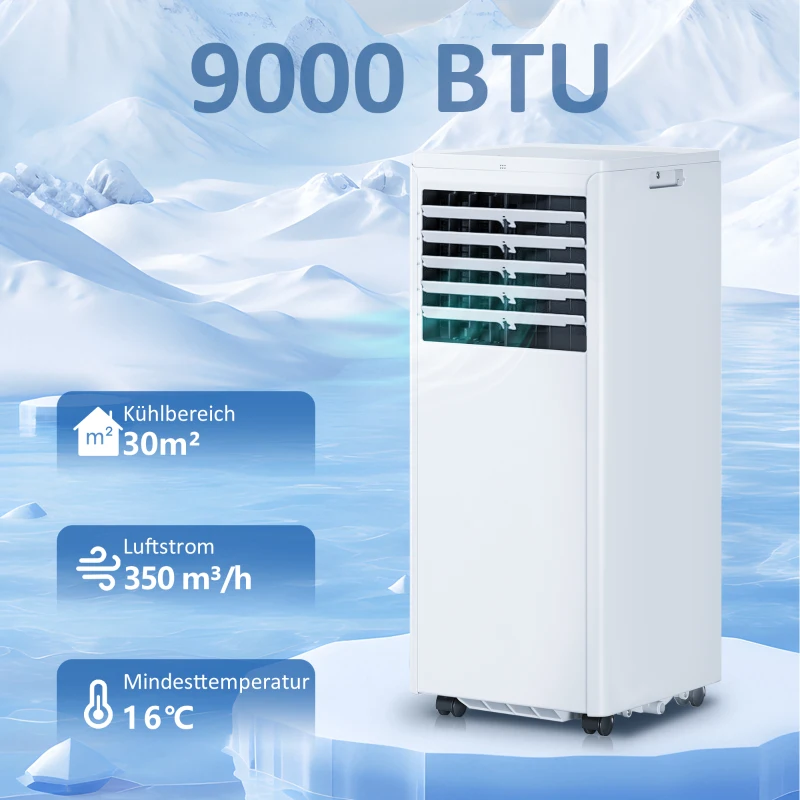 HOMCOM Tragbares Klimagerät 9000 BTU, 4-in-1 mit Kühlung, Entfeuchter, Ventilator, Schlafmodus