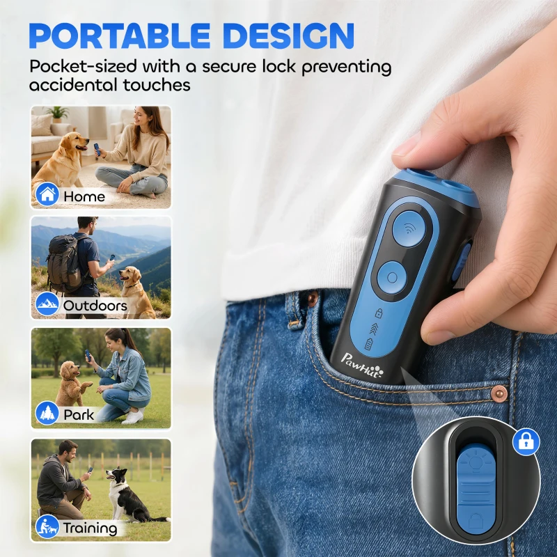 PawHut Anti Barking Device for Dogs, Ultrasonic Stop Dog Barking Device with 5 Modes & Vibration, LED Flashlight