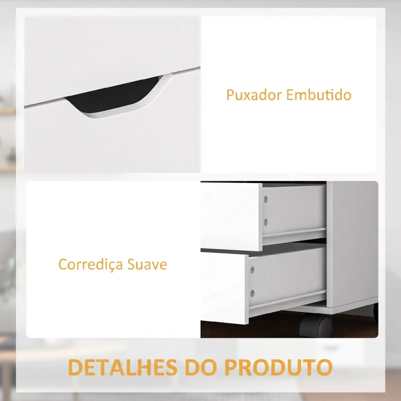 HOMCOM Gaveteiro de Escritório com Rodas, 5 Gavetas, Prateleira Ajustável e Suporte para Impressora, 78x40x66,5 cm, Branco
