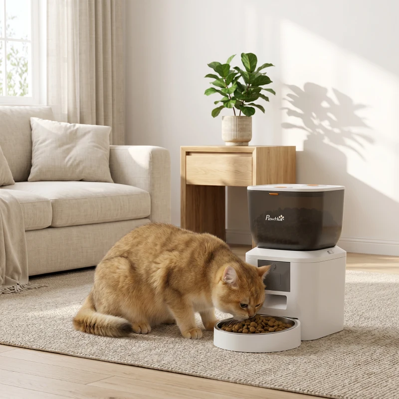 PawHut Alimentador Automático 4L com WiFi 2.4G para Gatos e Cães com Aplicação Tuya e Gravação de Voz de 10s