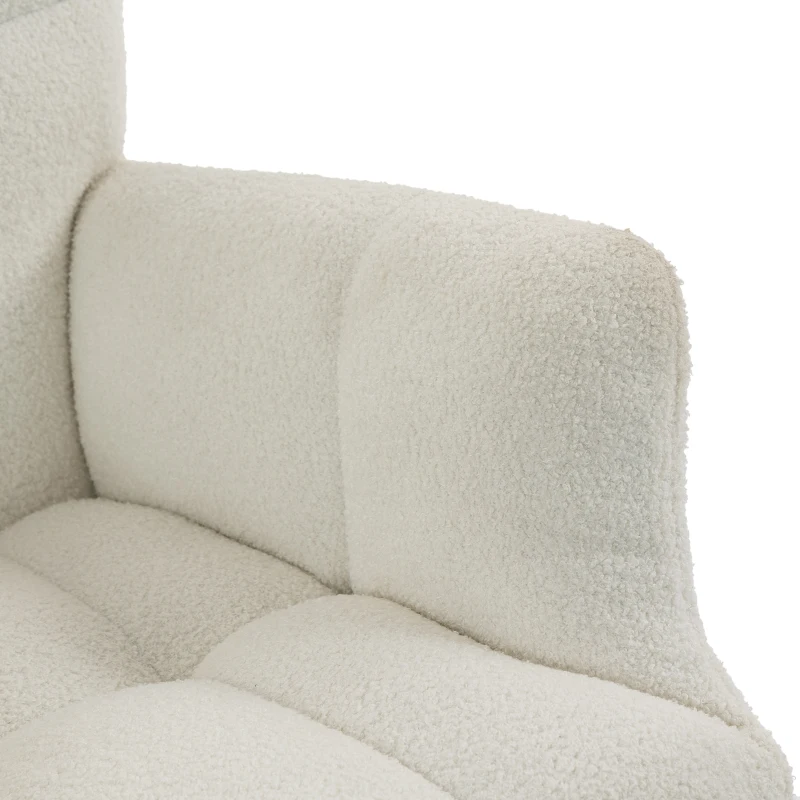 HOMCOM Fauteuil à Bascule, Rocking Chair en Peluche Teddy, Poches Latérales, Dossier à Oreilles Capitonné, Crème