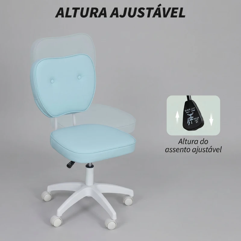 Vinsetto Cadeira de Escritório Giratória Estofada em Pele Sintética com Altura Ajustável sem Braços Suporta até 120 kg 46x59x82-92 cm Azul Claro