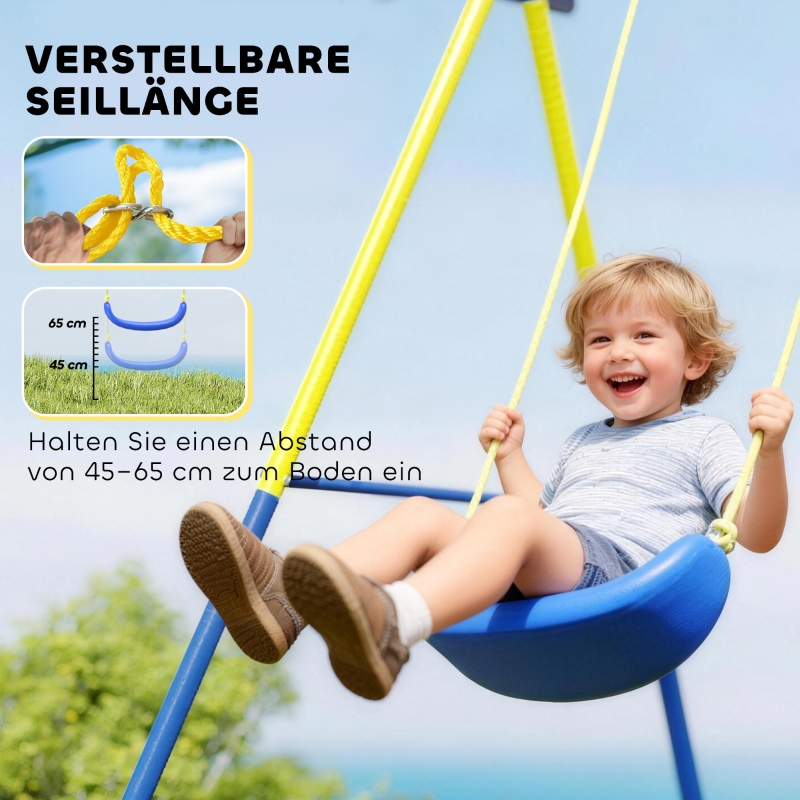 AIYAPLAY Schaukelgestell 4-in-1 Schaukel-Set bis 150 kg mit Nestschaukel Basketballkorb Fußballtor U-Schaukel 288 x 160 x 220 cm
