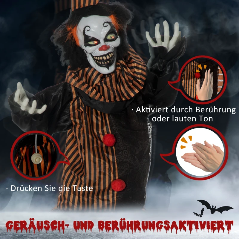 Outsunny Halloween clown grote indoor decoratie met speciale effecten en geluid multicolor