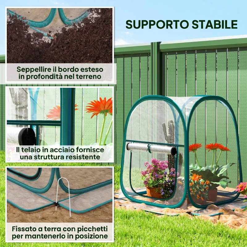 Outsunny Mini Serra Pop Up con Copertura in Plastica, Finestra Avvolgibile e Borsa, 70x70x80 cm, Trasparente
