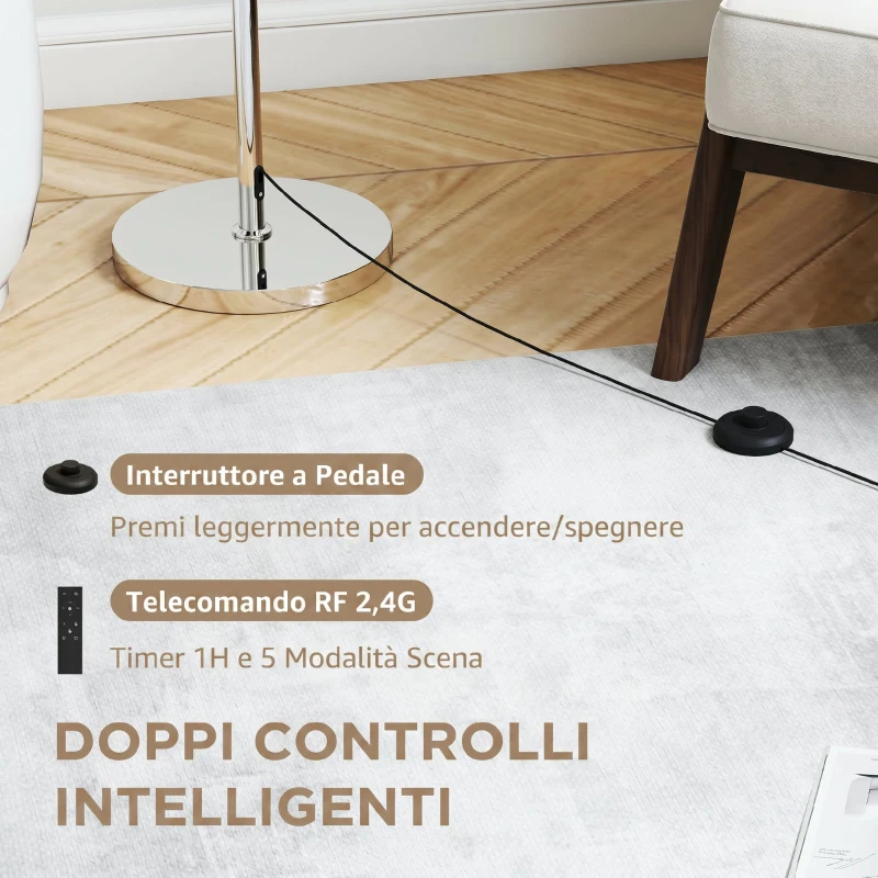 HOMCOM Lampada da Terra con Telecomando e Luminosità Regolabile 3000K-6000K, Paralume in Tessuto, Argento