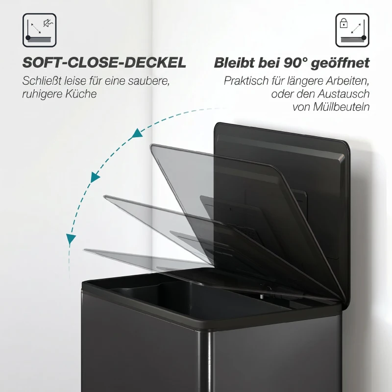 HOMCOM Keukenprullenbak 45 L Pedaalemmer met Soft-Close deksel, uitneembare binnenemmer