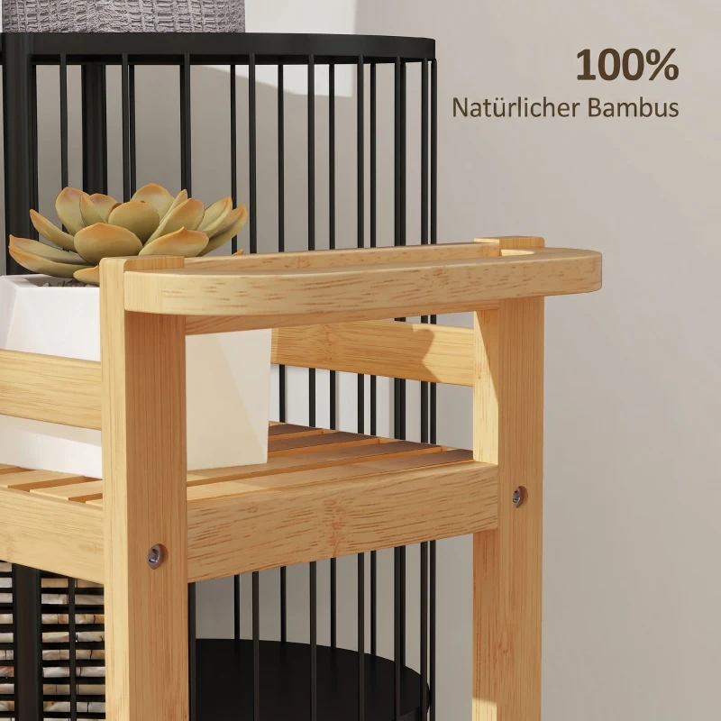 HOMCOM Carrinho de Cozinha Estreito de 3 Níveis com Rodas e Pega para Sala, Casa de Banho, Espaços Pequenos 55x20x75 cm Natural