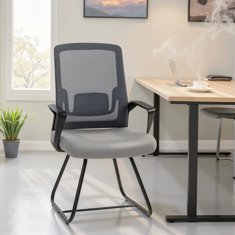 HOMCOM Chaise de Bureau en Tissu Maille Respirante Sans Roulettes pour Salle d'Attente et de Conférence, Noir