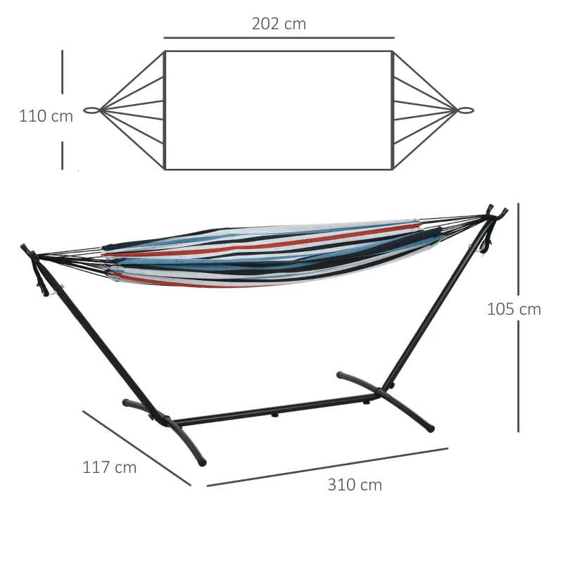 Outsunny 298 x 117cm Hammock with Stand Camping Hammock with Portable Carrying Bag, Adjustable Height, 120kg Load Capacity, Blue and White Stripe