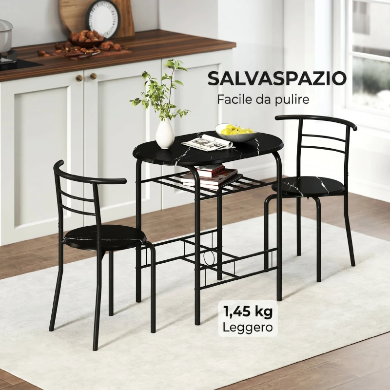 HOMCOM Set Tavolo Moderno con 2 Sedie per Sala da Pranzo, Set 3 Pezzi Mobili Salvaspazio da Cucina, Balcone, Ristorante o Bar, Marrone e Nero