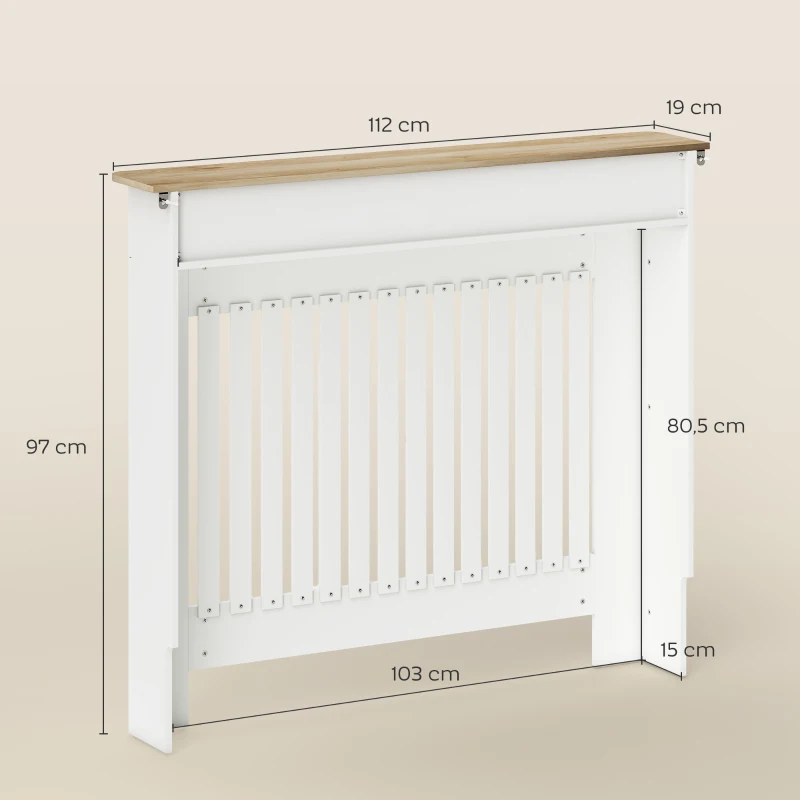 HOMCOM Copritermosifone a Doghe Antiribaltamento con Cassetto Portaoggetti, in Legno, 112x19x97 cm, Bianco