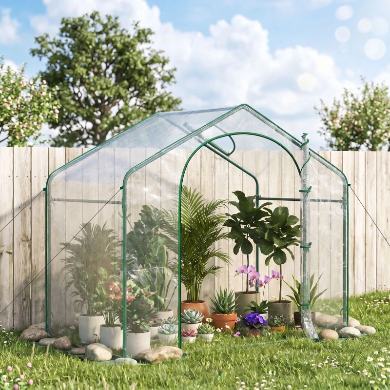Outsunny Serra da Esterno con Ingresso a Zip e Presa d'Aria Superiore, in Plastica e Acciaio, 180x100x152 cm, Trasparente