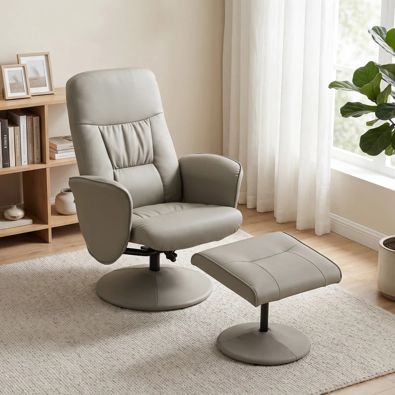 HOMCOM Sillón Relax Reclinable con Reposapiés Respaldo Alto Giratorio 360° Reposabrazos Beige Gris