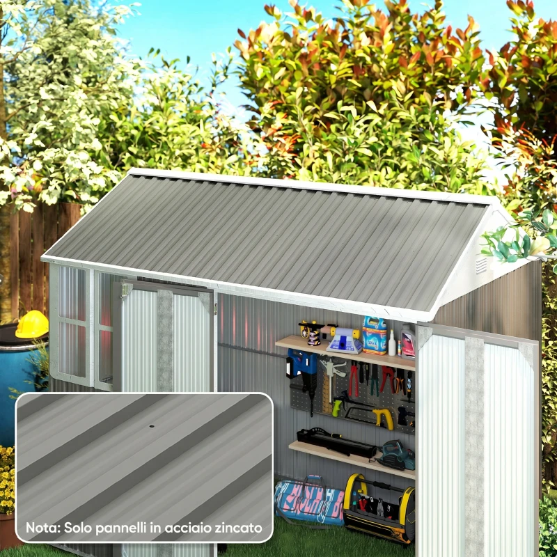 Outsunny Set 12 Pannelli di Ricambio 129x45 cm per Casette da Giardino in Acciaio Zincato Grigio