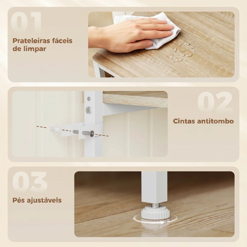 HOMCOM Estante de Cozinha Suporte de Micro-ondas com Prateleiras e 6 Ganchos para Espaços Pequenos 80x40x181 cm Carvalho