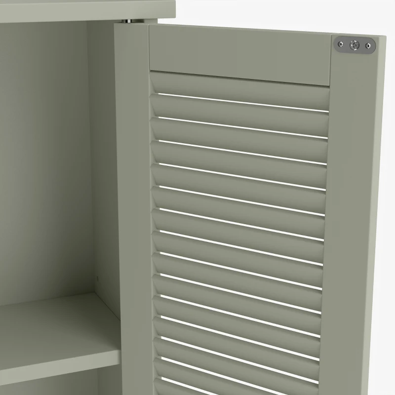 HOMCOM Bathroom Cabinet, Bathroom Wall Cabinet with Louvered Doors and Adjustable Shelf Storage for Kitchen, Light Green
