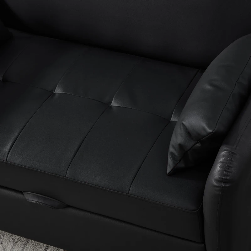 2-Seater Pull-Out Sofa Bed with 3-Level Adjustable Backrest, Space-Saving Convertible Bed with Metal Structure, 121L x 83W x 82H cm, Black