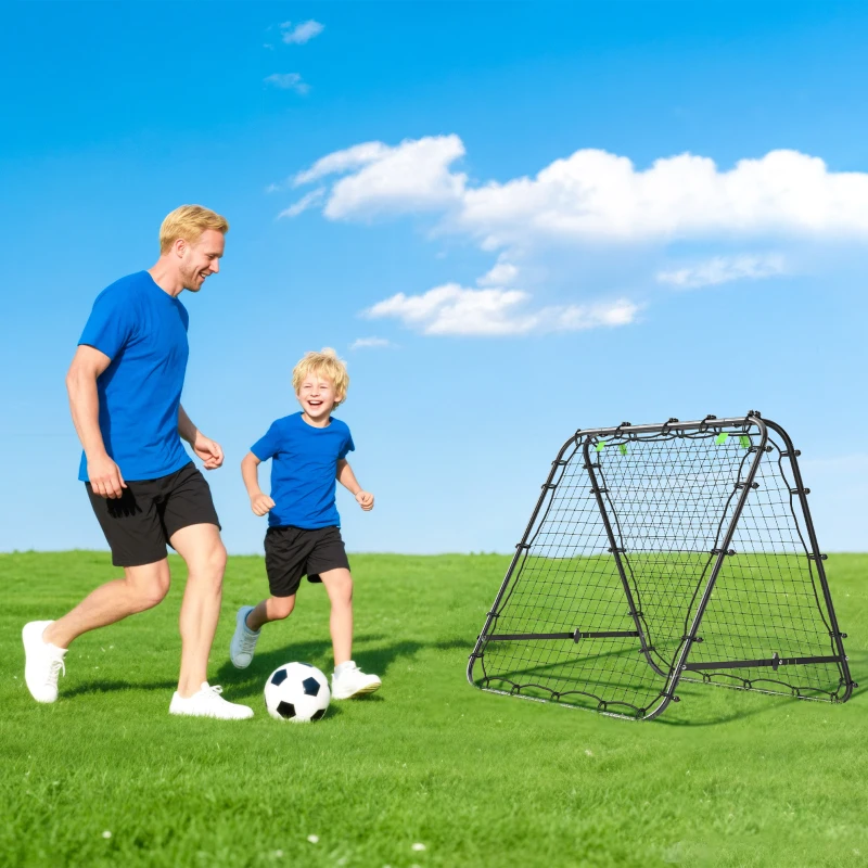 HOMCOM Rete da Calcio Rebounder Pieghevole con Angolazione Regolabile e Picchetti, in PE e Metallo, 100x95x90 cm, Nero