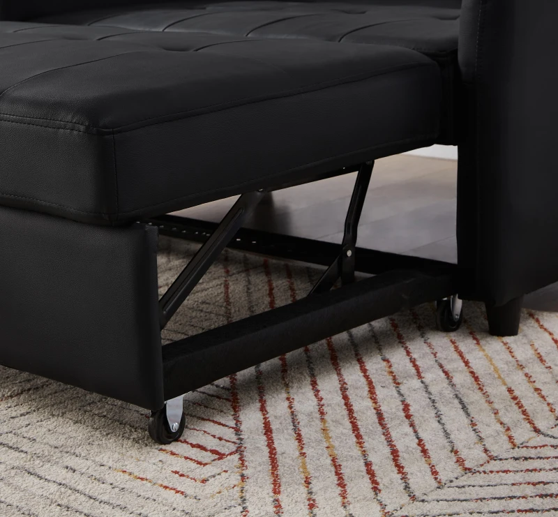 2-Seater Pull-Out Sofa Bed with 3-Level Adjustable Backrest, Space-Saving Convertible Bed with Metal Structure, 121L x 83W x 82H cm, Black