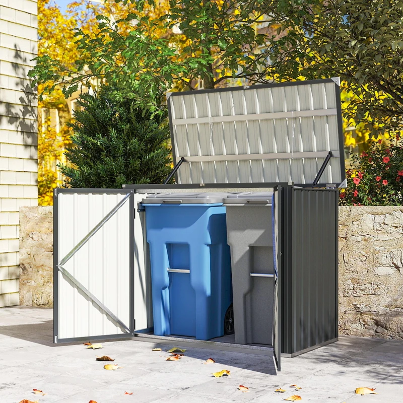 Outsunny Afvalcontainerbox voor 2 containers met slot en openklapbaar deksel - Donkergrijs