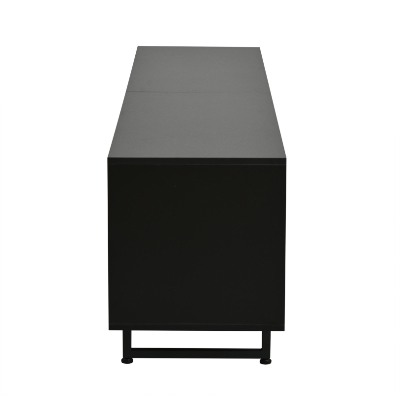 Modern 180cm TV Stand with Diagonal Fluted Doors, Industrial-Style Lowboard for up to 80-Inch TVs, 180L x 40W x 50H cm, Black+Wood