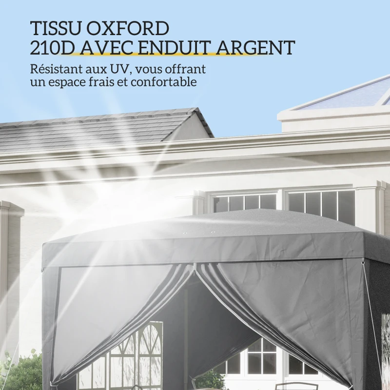 Outsunny Tonnelle tente de réception barnum pop-up pliant 3 x 3 m 4 parois amovibles + sac de transport gris