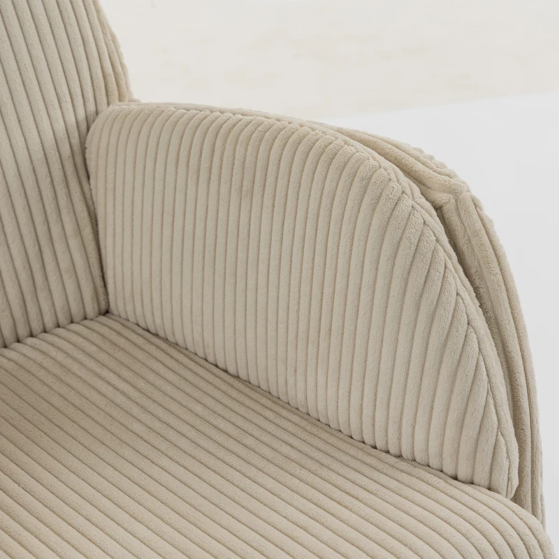 HOMCOM Fauteuil à Bascule, Rocking Chair en Velours Côtelé avec Dossier Haut et Accoudoirs, Pieds en Bois d'hévéa, Beige