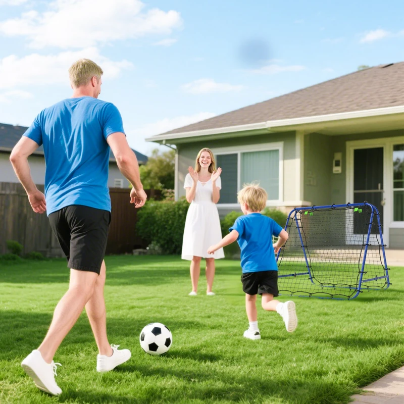 HOMCOM Rete da Calcio Rebounder Pieghevole con Angolo Regolabile e Picchetti, 100x95x90 cm, Blu